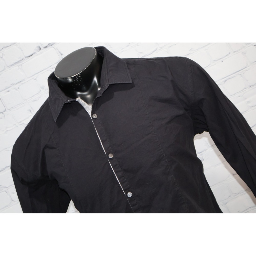 BOSS Hugo Boss Shirt Men 2XL Black Slim Fit Long Sleeve Button Up Contrast Trim